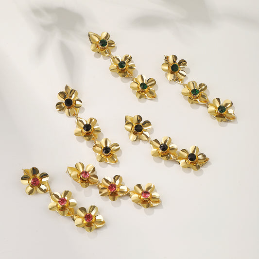 1 Pair Vintage Style Simple Style Flower Inlay Iron Rhinestones Drop Earrings