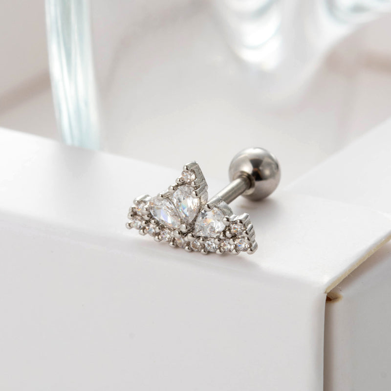 1 Piece Sweet Heart Shape Crown Plating Inlay Stainless Steel Zircon 18k Gold Plated Ear Studs