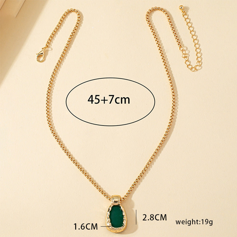 Simple Style Oval 14k Gold Plated Stone Zinc Alloy Wholesale Pendant Necklace