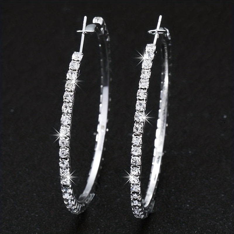 1 Pair Basic Classic Style Solid Color Plating Inlay Copper Rhinestones Silver Plated Earrings