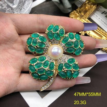 Retro Classic Style Flower Alloy Plating Inlay Artificial Gemstones Women's Earrings Brooches