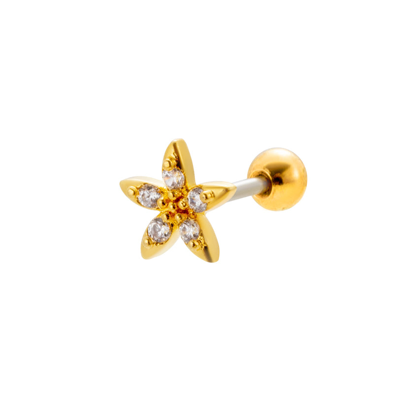 1 Piece Sweet Heart Shape Flower Plating Inlay Stainless Steel Zircon 18k Gold Plated Ear Studs