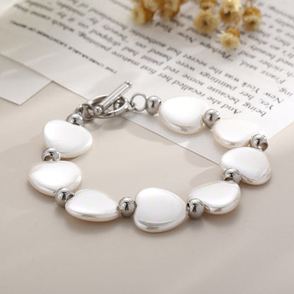 Simple Style Classic Style Heart Shape Artificial Pearl Titanium Steel Beaded Women's Bracelets