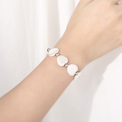 Simple Style Classic Style Heart Shape Artificial Pearl Titanium Steel Beaded Women's Bracelets