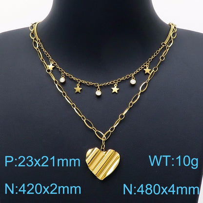 Wholesale Simple Style Classic Style Heart Shape Titanium Steel Inlay Rhinestones Layered Necklaces