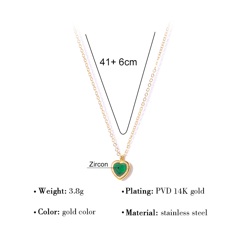 Fashion Heart Shape Stainless Steel Gold Plated Zircon Pendant Necklace