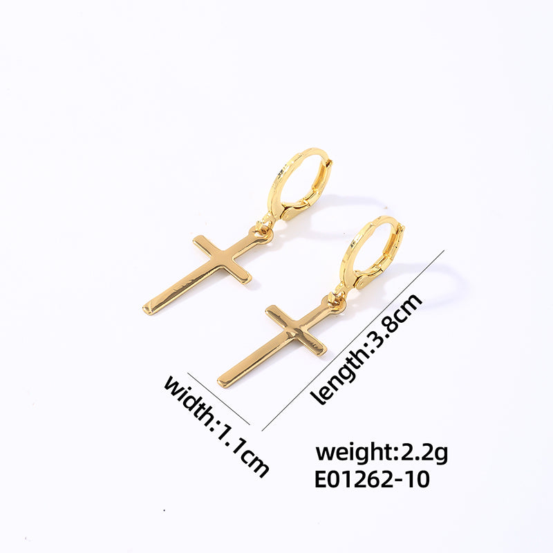 1 Pair Hip-hop Cross Plating Inlay Copper Rhinestones White Gold Plated Gold Plated Drop Earrings