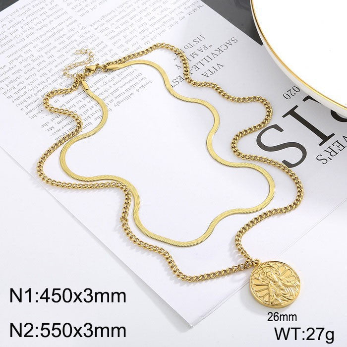 Wholesale Simple Style Classic Style Solid Color Stainless Steel Titanium Steel Plating Gold Plated Layered Necklaces