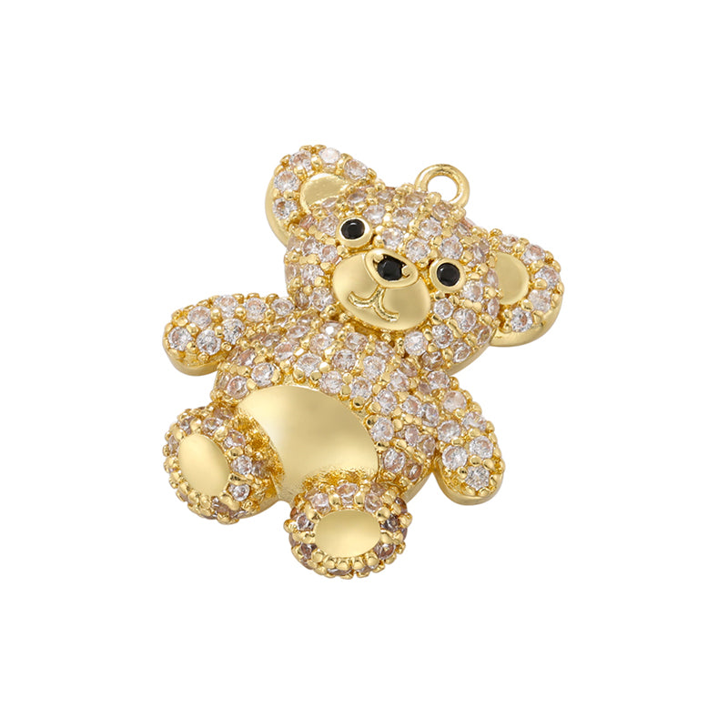 Cute Sweet Little Bear Copper Plating Inlay Zircon 18k Gold Plated Charms