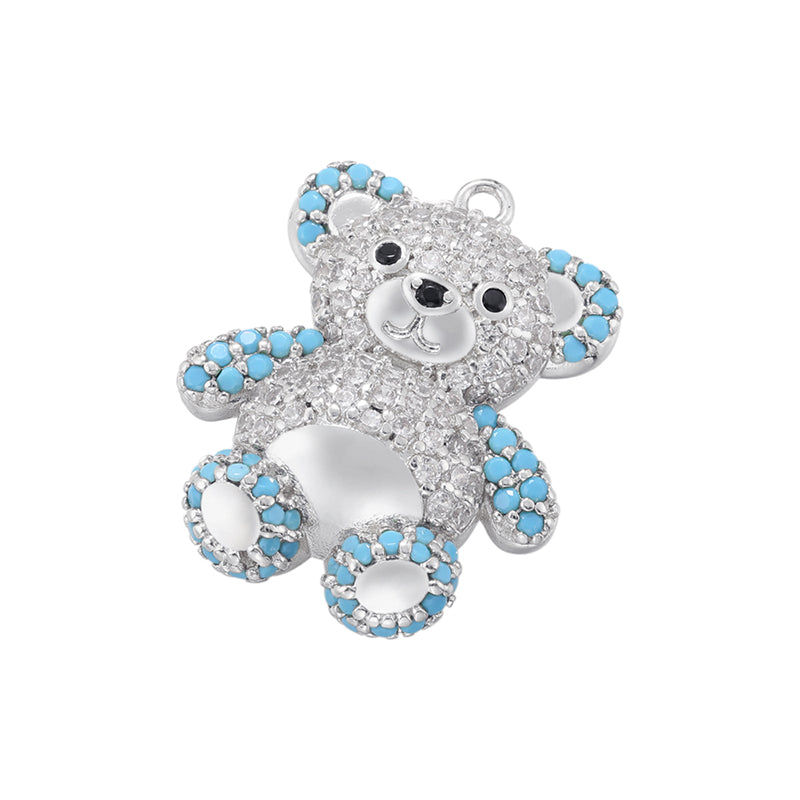 Cute Sweet Little Bear Copper Plating Inlay Zircon 18k Gold Plated Charms