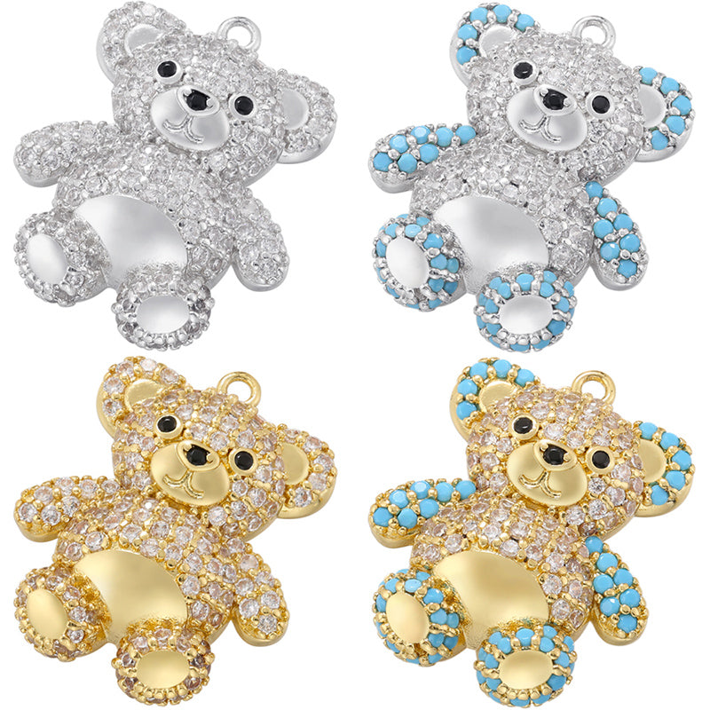 Cute Sweet Little Bear Copper Plating Inlay Zircon 18k Gold Plated Charms