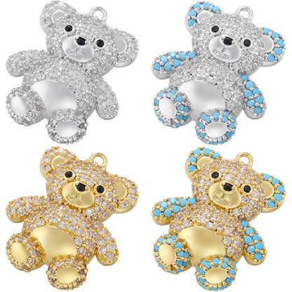 Cute Sweet Little Bear Copper Plating Inlay Zircon 18k Gold Plated Charms