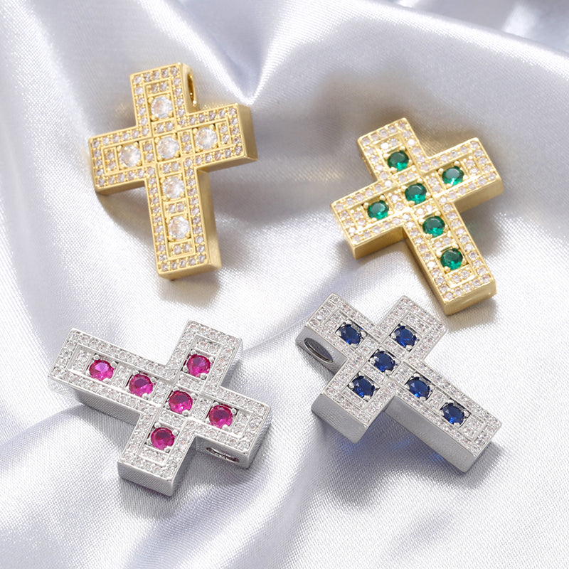 Hip-hop Retro Cross Copper Plating Inlay Zircon 18k Gold Plated Charms