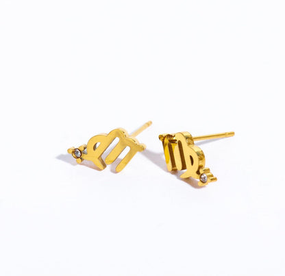 1 Pair Casual Simple Style Constellation Plating Inlay Stainless Steel Zircon 18k Gold Plated Ear Studs