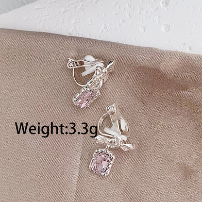 1 Pair Elegant Lady Bow Knot Inlay Alloy Artificial Rhinestones Gold Plated Drop Earrings