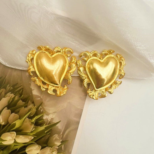 1 Pair Vintage Style Heart Shape Plating Alloy Ear Studs