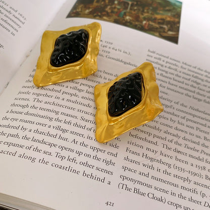 1 Pair Vintage Style Rhombus Plating Inlay Alloy Resin Ear Studs