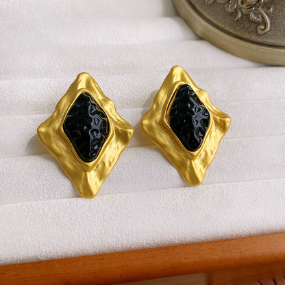 1 Pair Vintage Style Rhombus Plating Inlay Alloy Resin Ear Studs