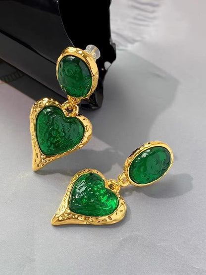 1 Pair Retro Heart Shape Plating Resin Metal Drop Earrings