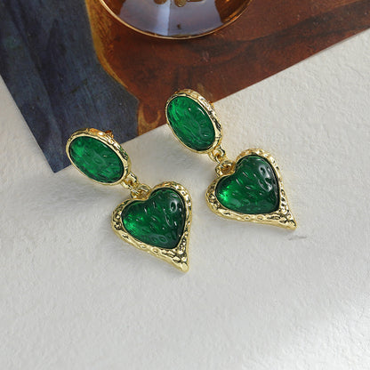 1 Pair Retro Heart Shape Plating Resin Metal Drop Earrings