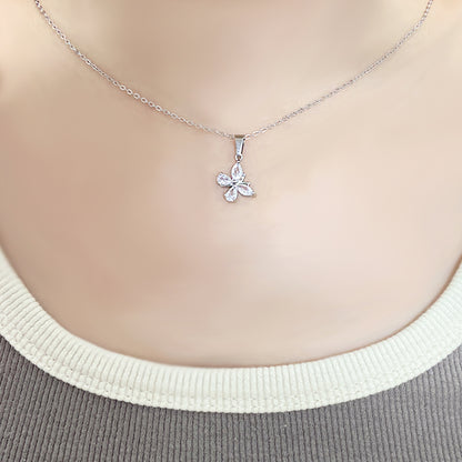 Simple Style Classic Style Moon Heart Shape Butterfly Stainless Steel Alloy Copper Plating Inlay Rhinestones Glass Stone Zircon White Gold Plated Pendant Necklace