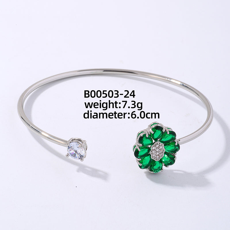 Simple Style Flower Copper Plating Inlay Zircon White Gold Plated Gold Plated Bangle