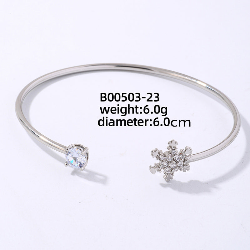 Simple Style Flower Copper Plating Inlay Zircon White Gold Plated Gold Plated Bangle