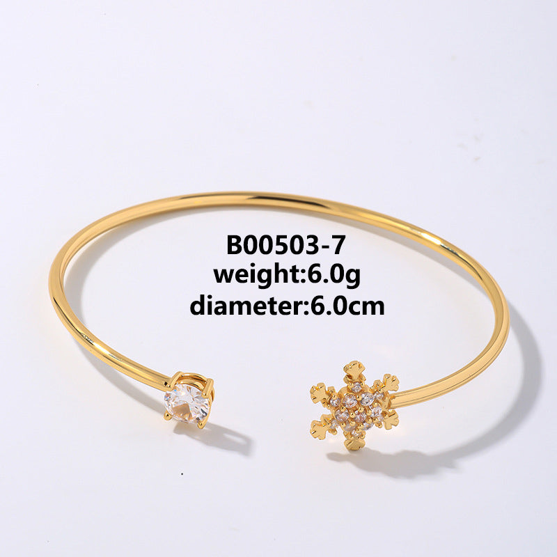 Simple Style Flower Copper Plating Inlay Zircon White Gold Plated Gold Plated Bangle