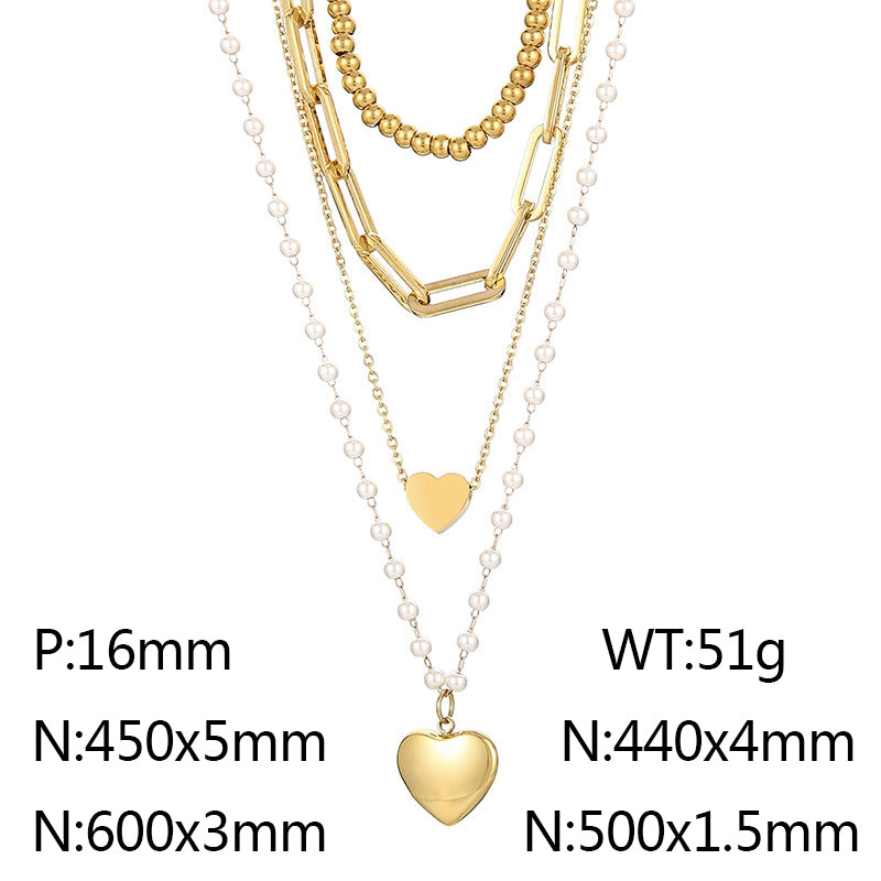 Wholesale Basic Heart Shape Titanium Steel Plating Gold Plated Sweater Chain