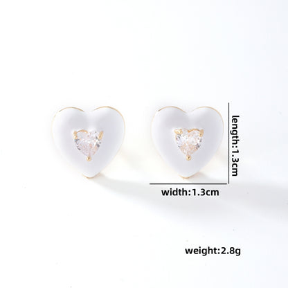 1 Pair Cute Simple Style Heart Shape Enamel Inlay Copper Zircon Gold Plated Ear Studs