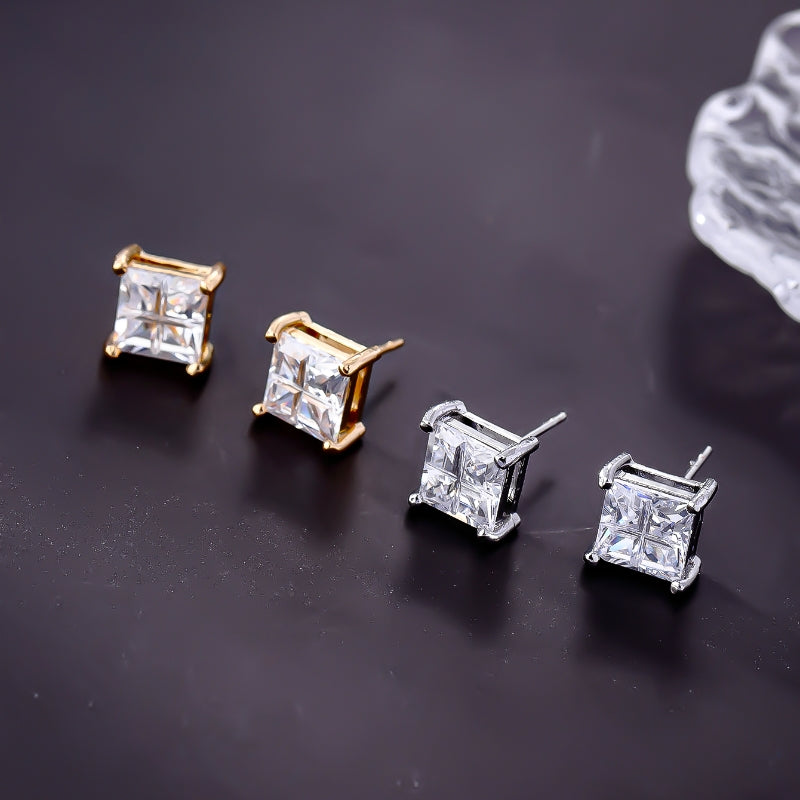 1 Pair Hip-hop Retro Classic Style Square Plating Inlay Copper Zircon White Gold Plated Gold Plated Ear Studs