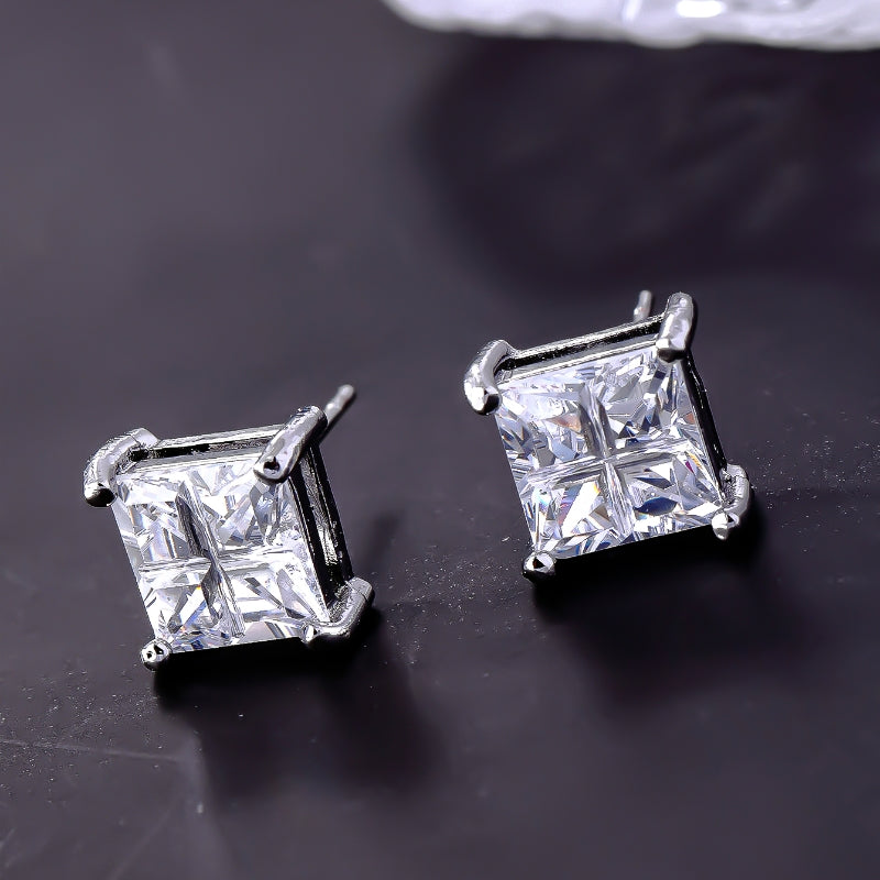 1 Pair Hip-hop Retro Classic Style Square Plating Inlay Copper Zircon White Gold Plated Gold Plated Ear Studs