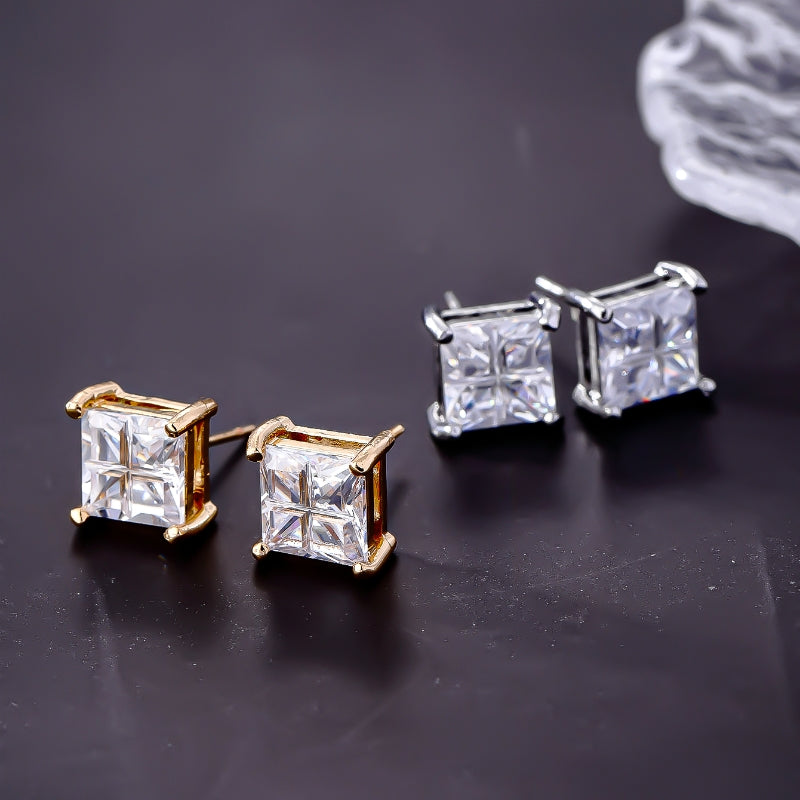 1 Pair Hip-hop Retro Classic Style Square Plating Inlay Copper Zircon White Gold Plated Gold Plated Ear Studs