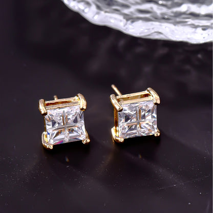 1 Pair Hip-hop Retro Classic Style Square Plating Inlay Copper Zircon White Gold Plated Gold Plated Ear Studs