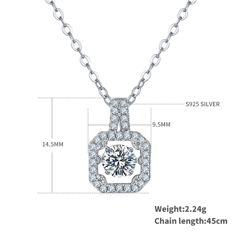 Elegant Geometric Sterling Silver Gra Inlay Moissanite Rhodium Plated Pendant Necklace