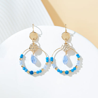 1 Pair Vacation Pastoral Simple Style Round Artificial Crystal Glass Gold Plated Drop Earrings