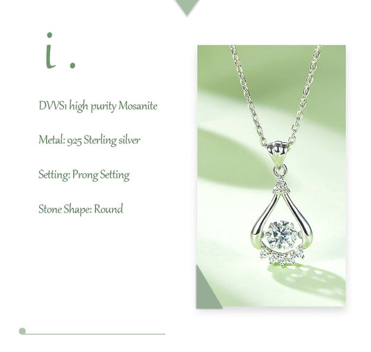 Lady Simple Style Geometric Sterling Silver Gra Inlay Moissanite Rhodium Plated Pendant Necklace