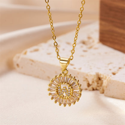 Simple Style Letter Stainless Steel Copper Plating Inlay Artificial Diamond 18k Gold Plated Pendant Necklace