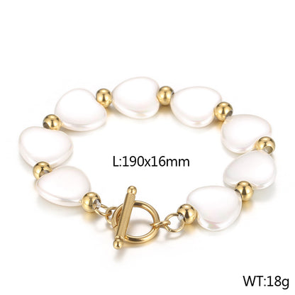 Simple Style Classic Style Heart Shape Artificial Pearl Titanium Steel Beaded Women's Bracelets