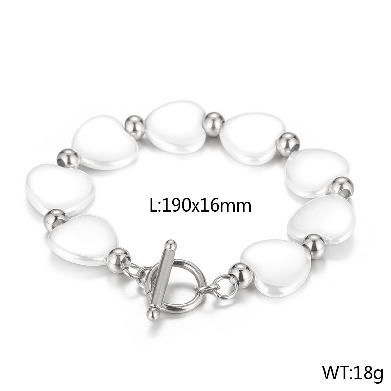 Simple Style Classic Style Heart Shape Artificial Pearl Titanium Steel Beaded Women's Bracelets