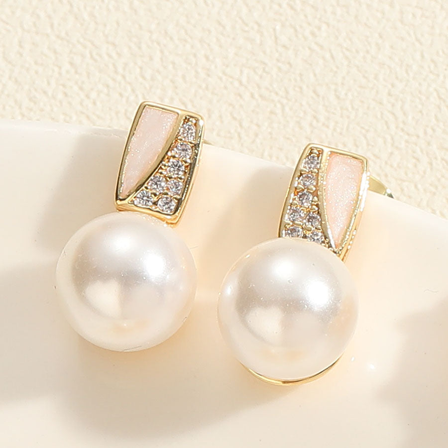 1 Pair Simple Style Commute Flower Plating Inlay Copper Pearl Zircon 14k Gold Plated Drop Earrings