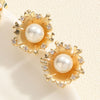 1 Pair Simple Style Commute Flower Plating Inlay Copper Pearl Zircon 14k Gold Plated Drop Earrings