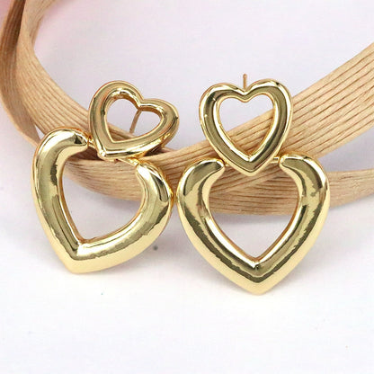 1 Pair Vintage Style Simple Style Heart Shape Copper Gold Plated Silver Plated Ear Studs