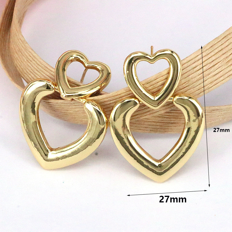 1 Pair Vintage Style Simple Style Heart Shape Copper Gold Plated Silver Plated Ear Studs