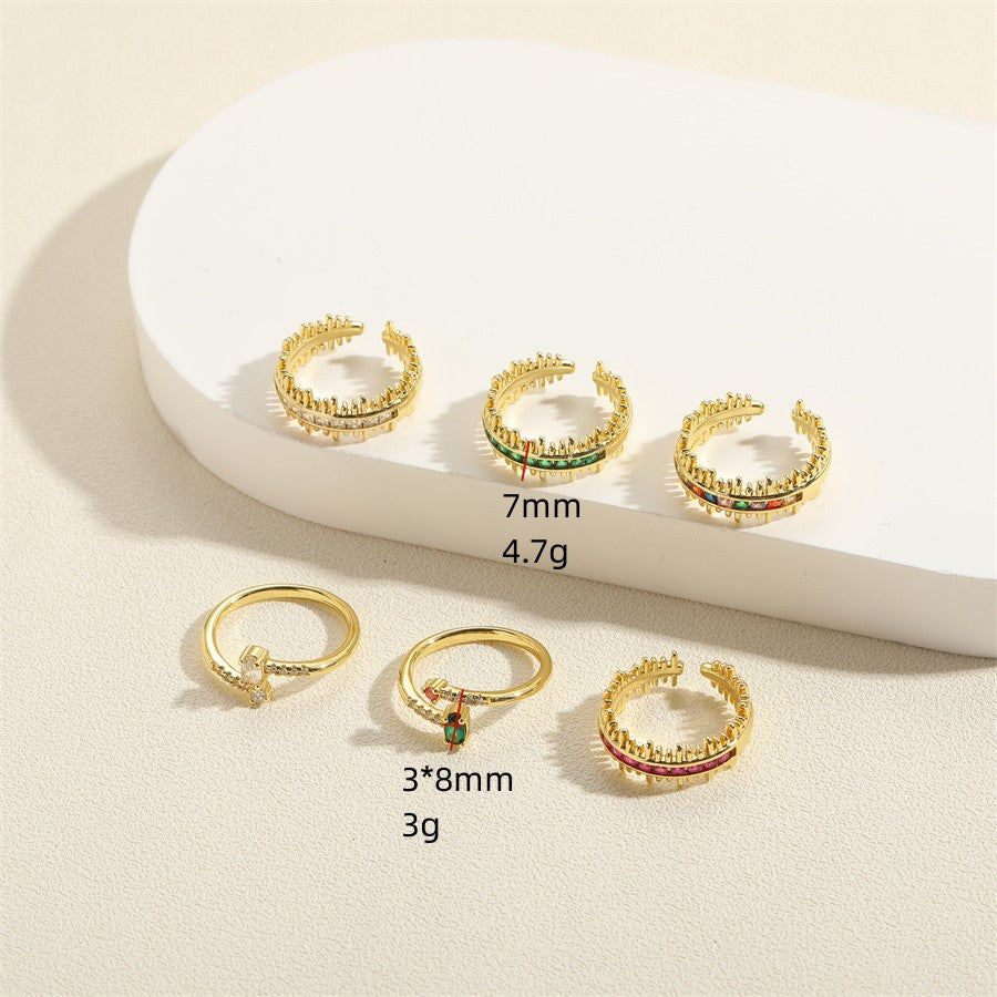 Simple Style Color Block Copper Plating Inlay Zircon 14k Gold Plated Rings