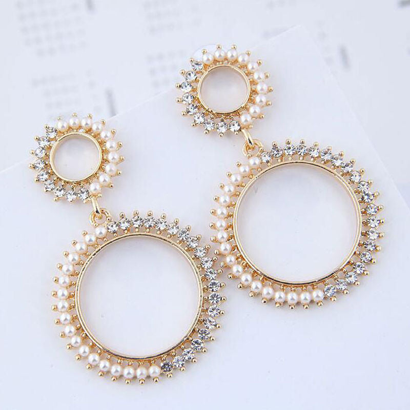 1 Pair Simple Style Classic Style Round Dots Plating Inlay Alloy Rhinestones Gold Plated Drop Earrings