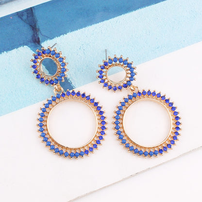 1 Pair Simple Style Classic Style Round Dots Plating Inlay Alloy Rhinestones Gold Plated Drop Earrings