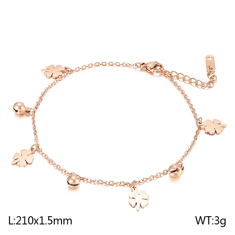 Basic Four Leaf Clover Titanium Steel Plating Women's Anklet