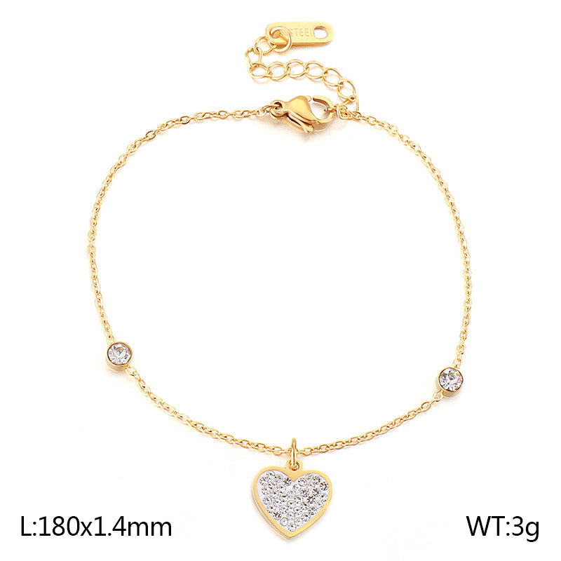 Elegant Basic Heart Shape Titanium Steel Plating Inlay Zircon Bracelets