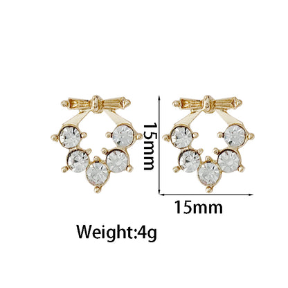 1 Pair Elegant Geometric Inlay Alloy Artificial Rhinestones Gold Plated Ear Studs